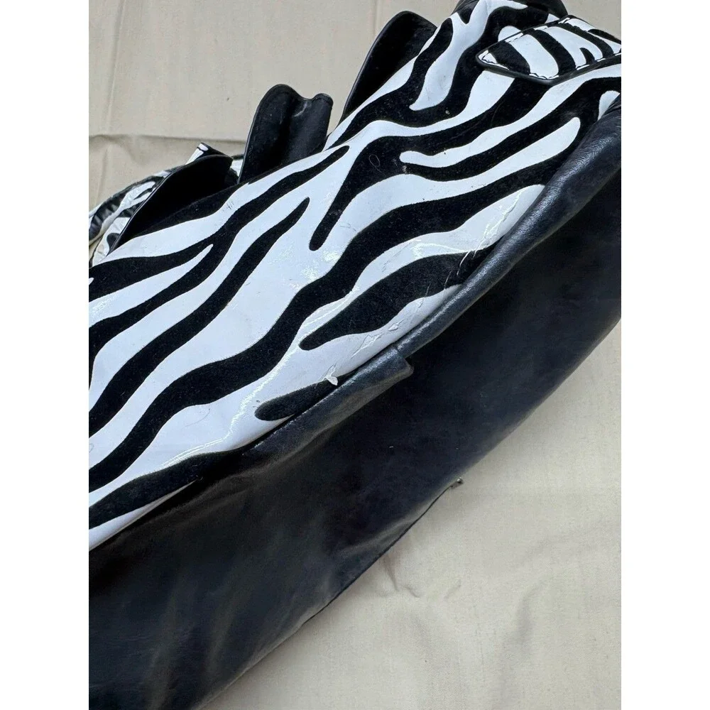 Vintage Y2K Zebra Print Ruffle Handbag Studded Hobo Bag Retro McBling Aesthetic - Picture 12 of 12
